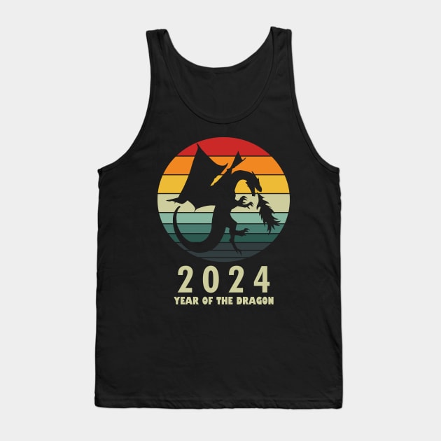 New Year 2024 Year Of The Dragon Retro Vintage Lunar New Year Tank Top by BoggsNicolas